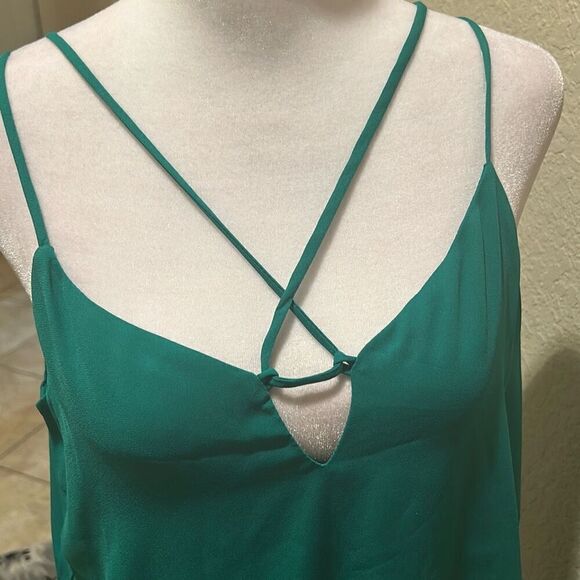 Krisa Size S Strappy Layered Slip Dress Solid Emerald Green Party Cocktail Mini - Picture 7 of 10